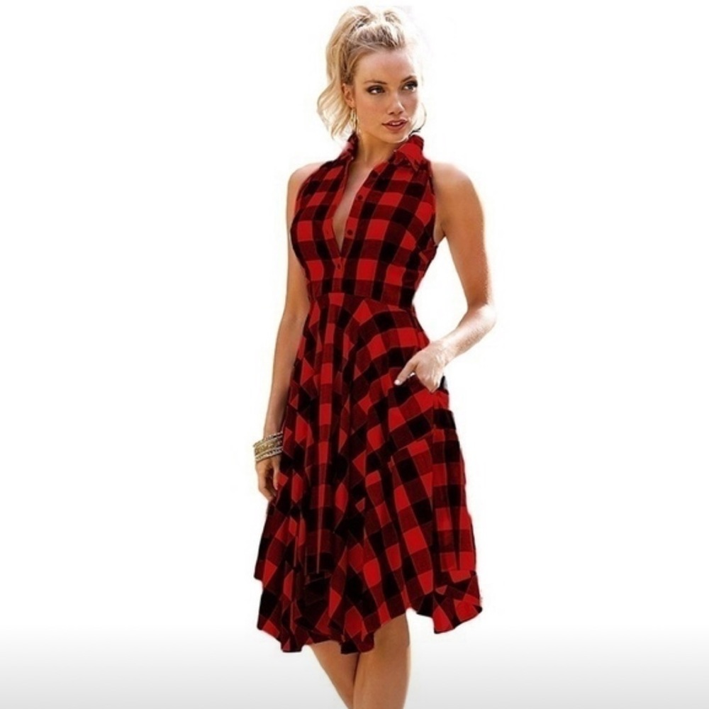 Flannel sleeveless pocket dress